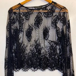 Forever 21 black floral mesh shirt (size 0x)